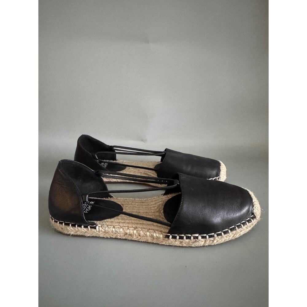 Eileen Fisher Black Leather d'Orsay Espadrille Flat Slip On Shoes - Size 8.5
